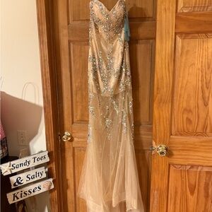Sparkling Strapless nude Gown with Sequins/chiffon siz xsm NWT